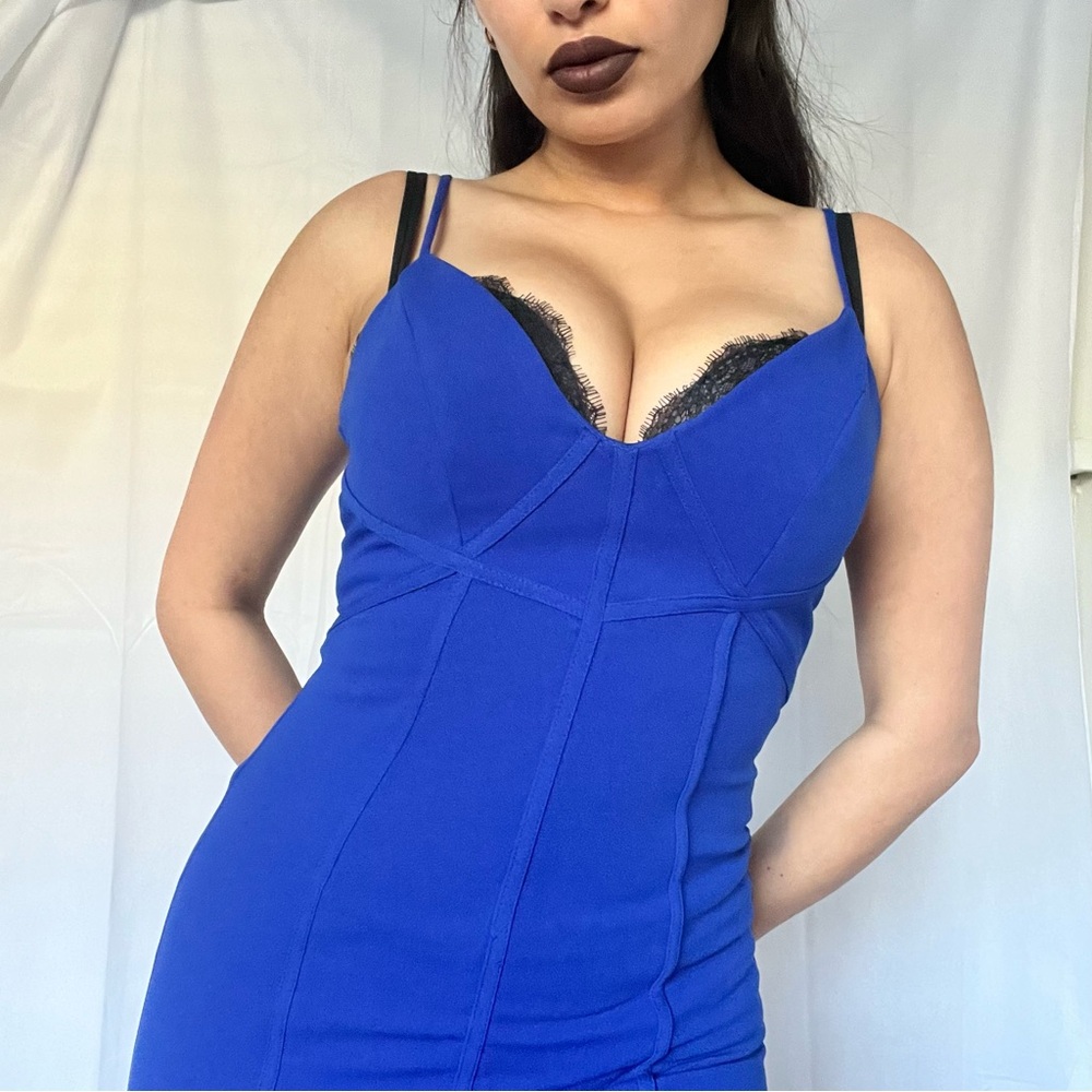 Blue Spaghetti Strap Dress with Lace Detail